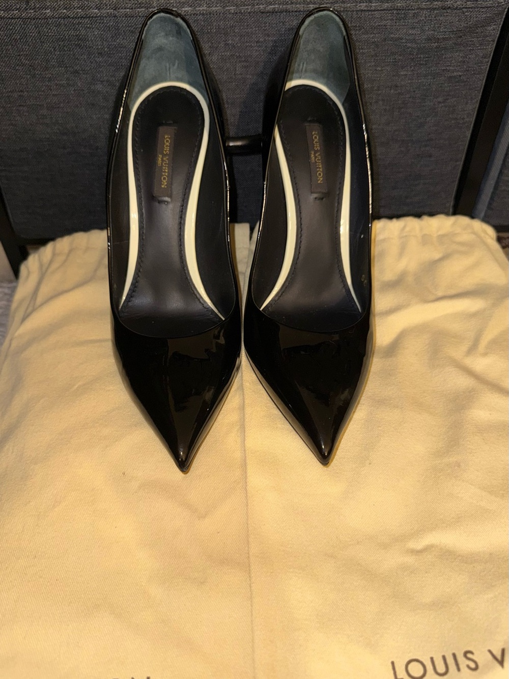 Louis Vuitton Glossy Black Patent Pointed-Toe Heels